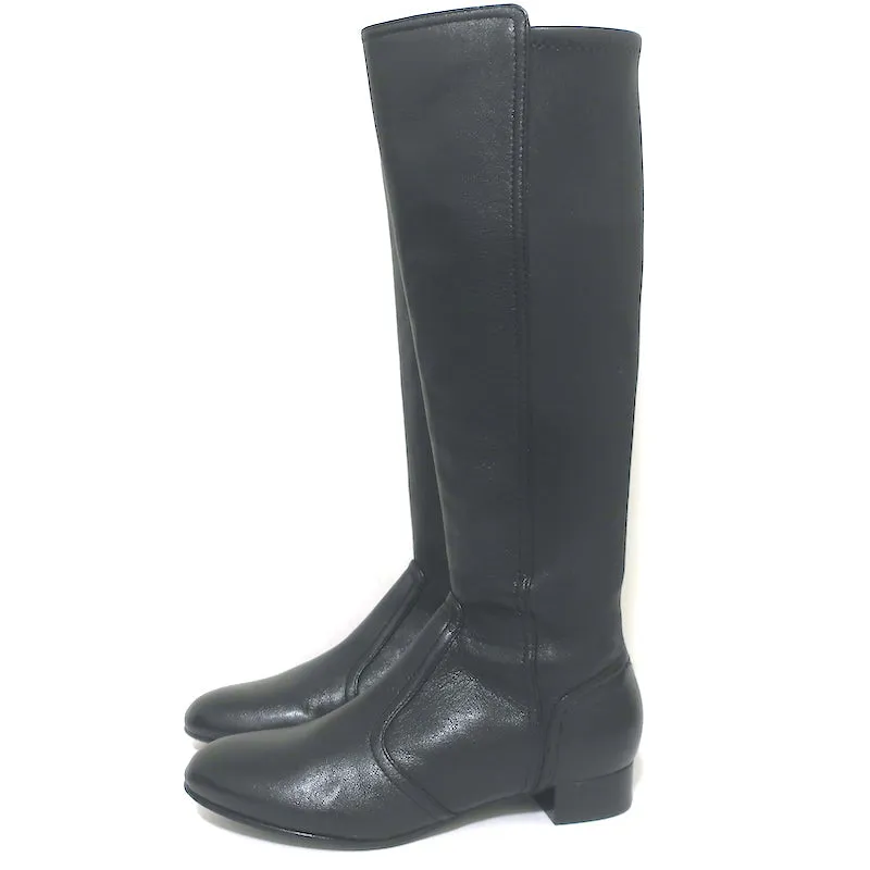 Tory Burch Knee High Flat Boots Black Leather Size 8
