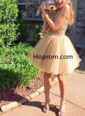 Tulle Short Two Pieces Homehoming Dress, Yellow Homehoming Dress