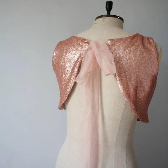 Two Pieces Rose Gold Sequin Top Tulle Prom/Evening/Bridesmaid/Wedding Dress