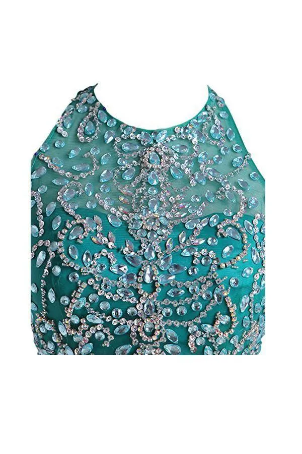 Two Pieces Tulle Short with Beaded Green Homecoming Dress  PG046