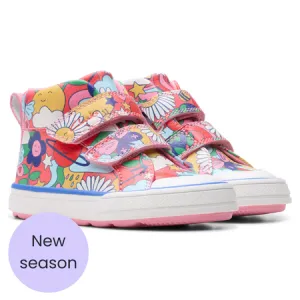 UK 5.5 Pink Flowers High Top Trainers