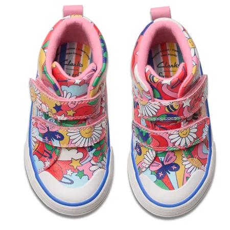 UK 6.5 Pink Flowers High Top Trainers