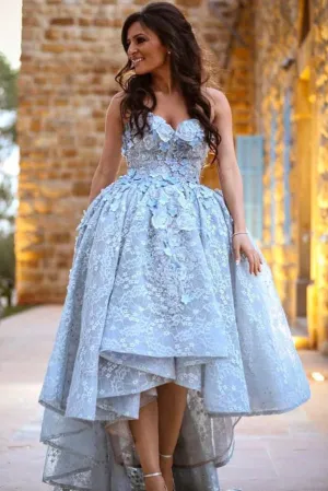 Unique Lace Sweetheart High Low Ball Gown Prom Dress For Teens Graduation Dress OK675