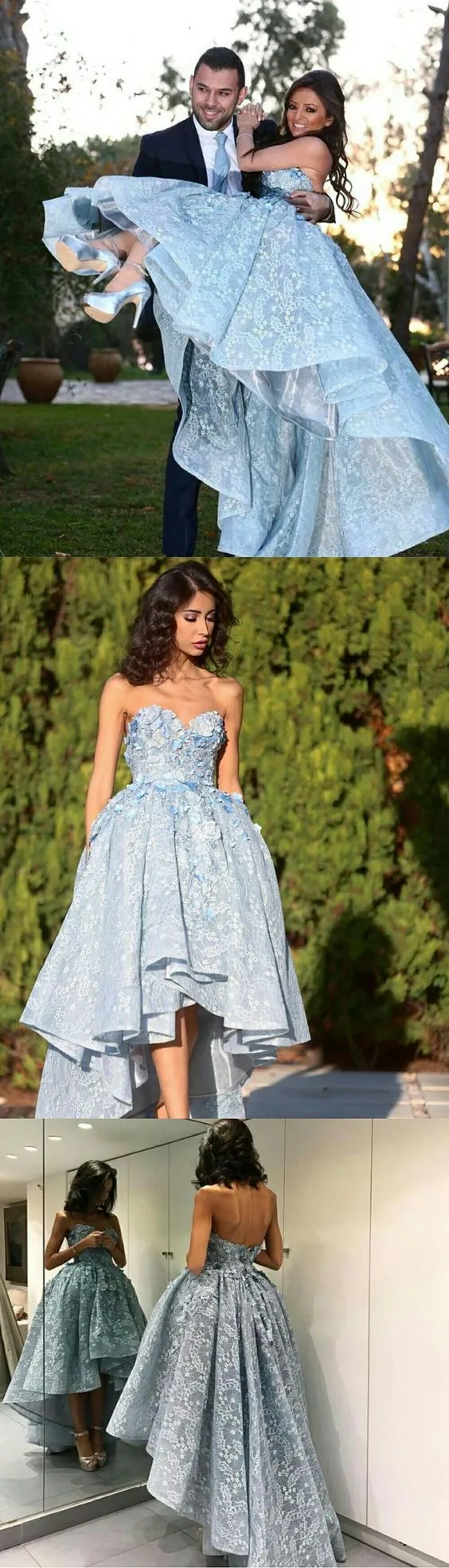 Unique Lace Sweetheart High Low Ball Gown Prom Dress For Teens Graduation Dress OK675