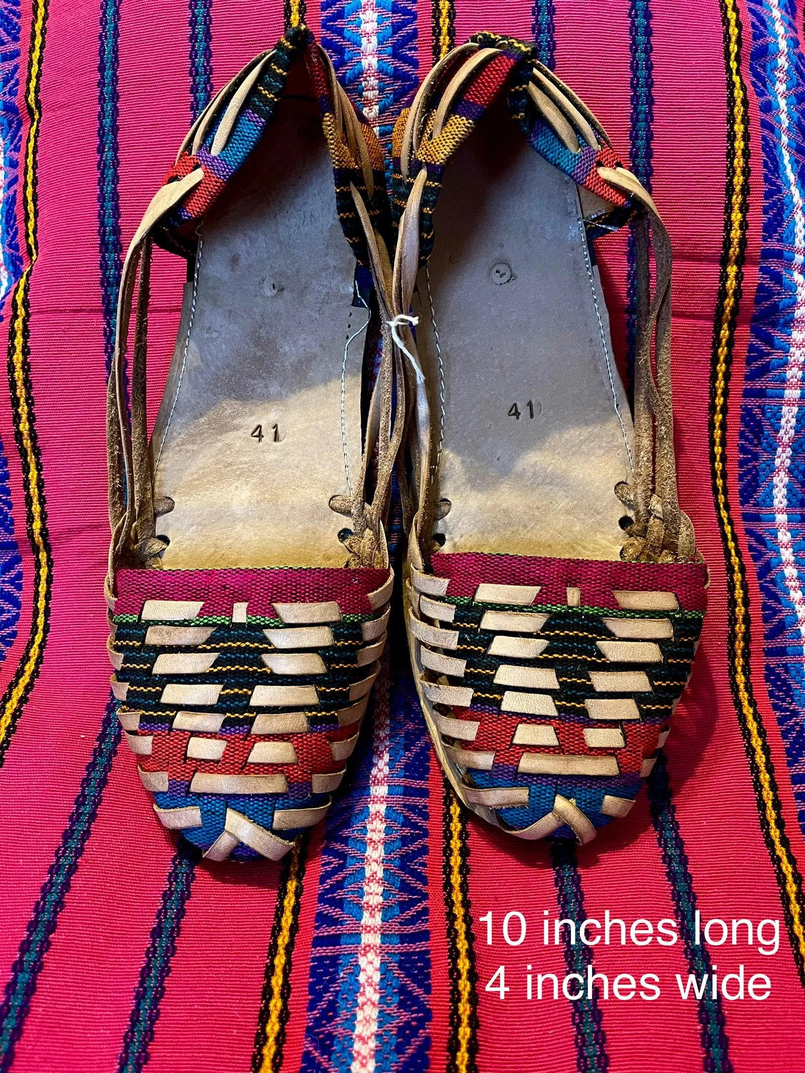 US 9.5/10 WIDE FIT-Handmade Colorful Leather Huarachas- Huarachas de Multicolores Elaboradas a mano