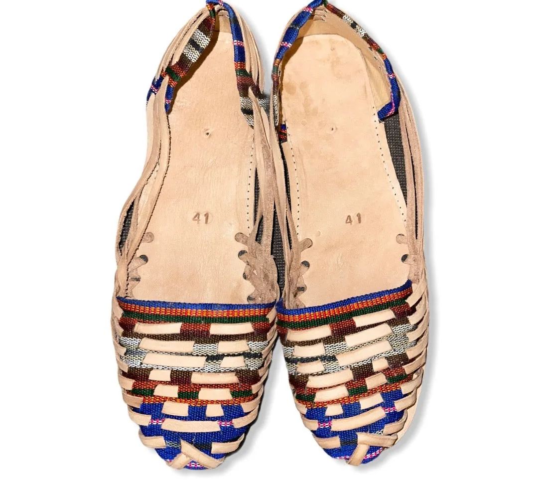 US 9.5/10 WIDE FIT-Handmade Colorful Leather Huarachas- Huarachas de Multicolores Elaboradas a mano