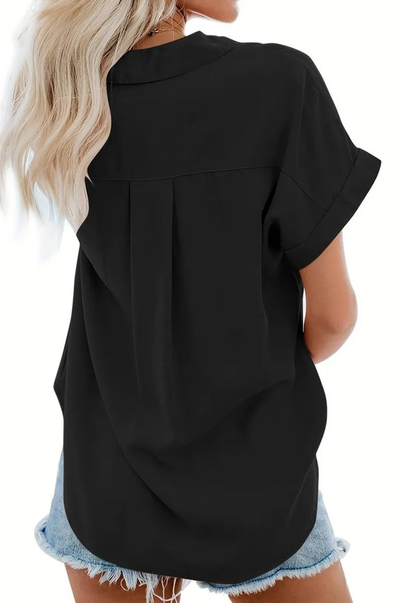 V-Neck Collared Button Blouse