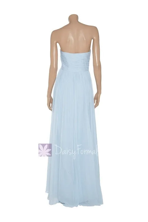 Vintage Blue Chiffon Dress Cloudy Prom Dress Strapless Beaded Evening Dress (Natalie)
