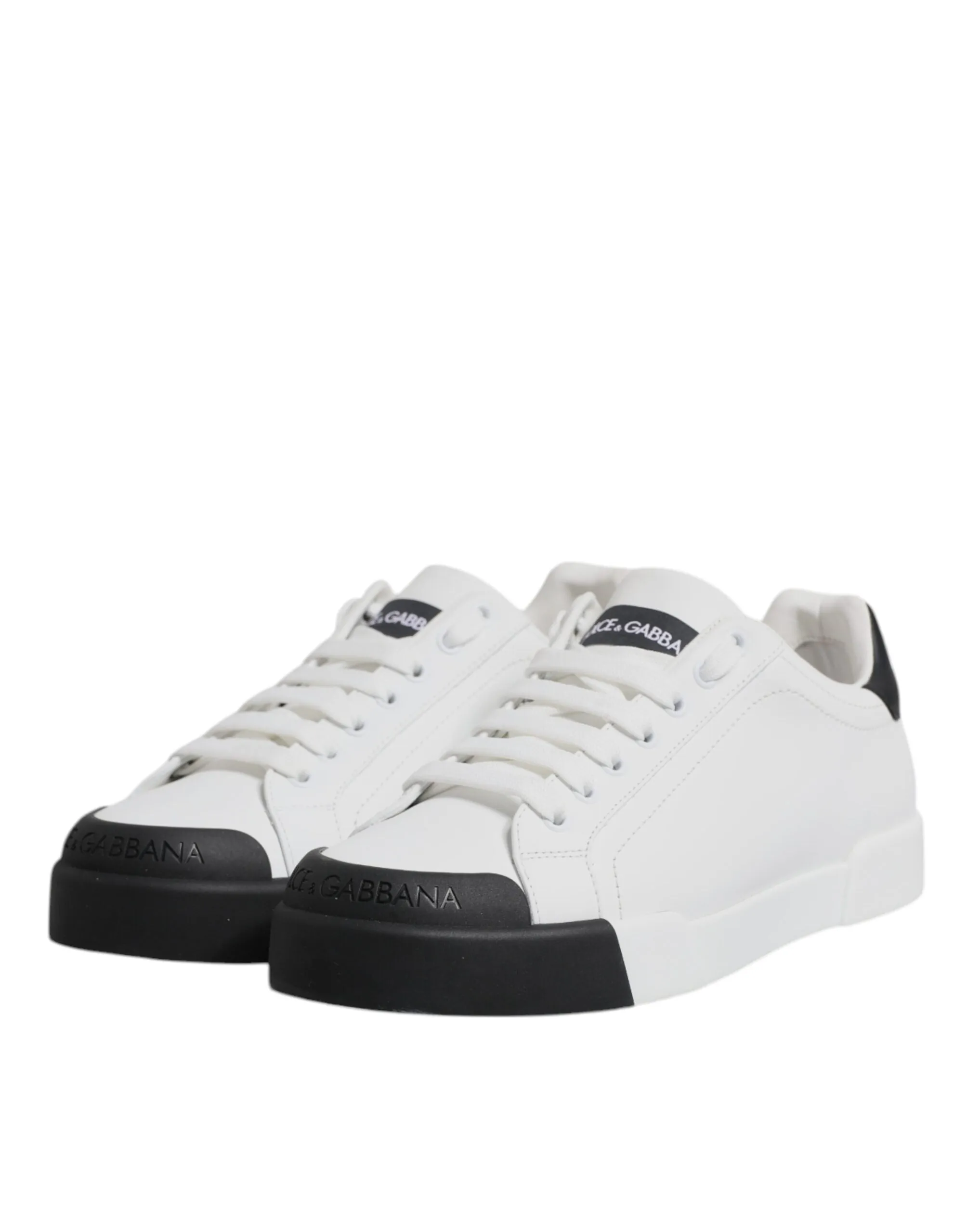 White Black Leather Low Top Sneakers Shoes