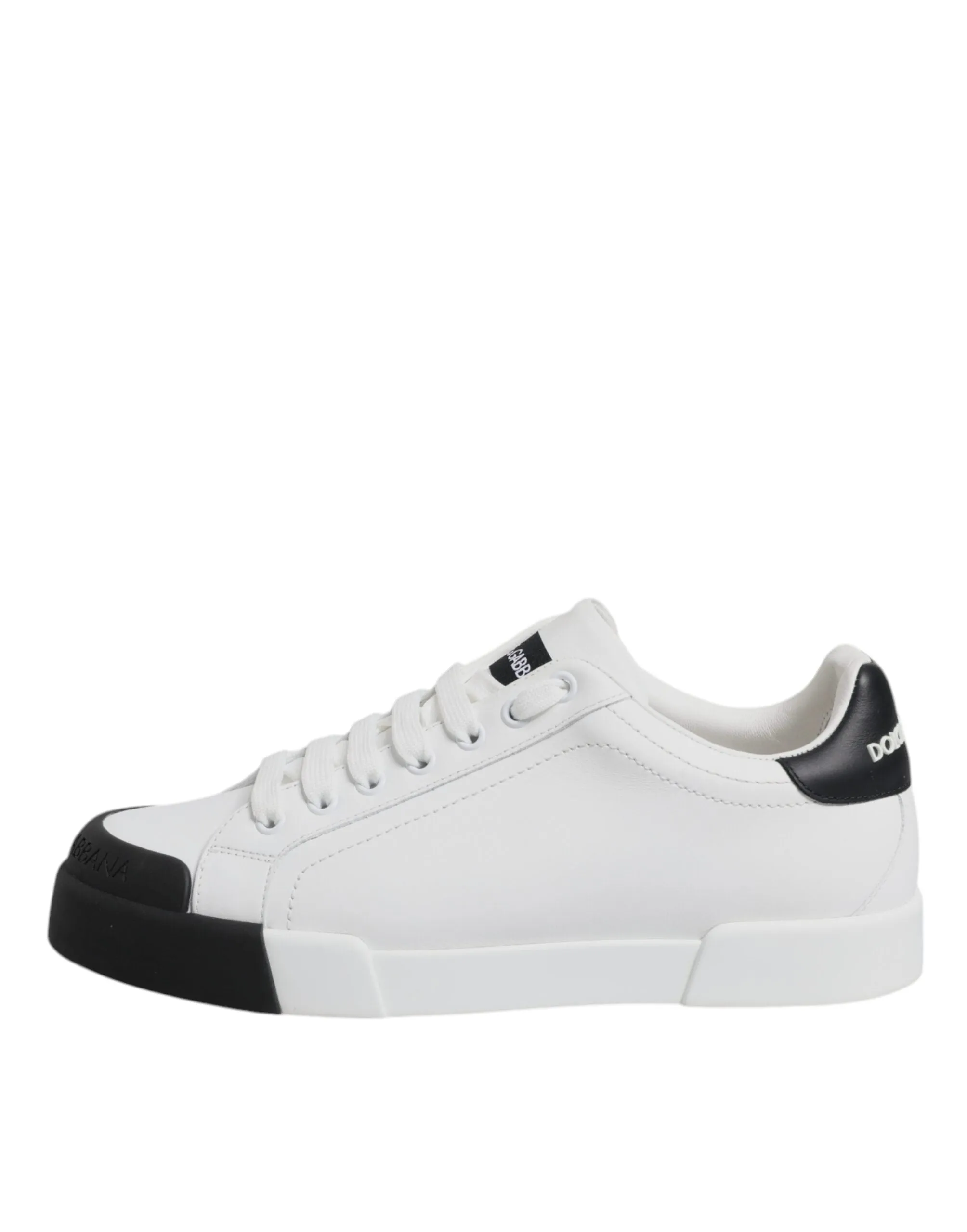 White Black Leather Low Top Sneakers Shoes