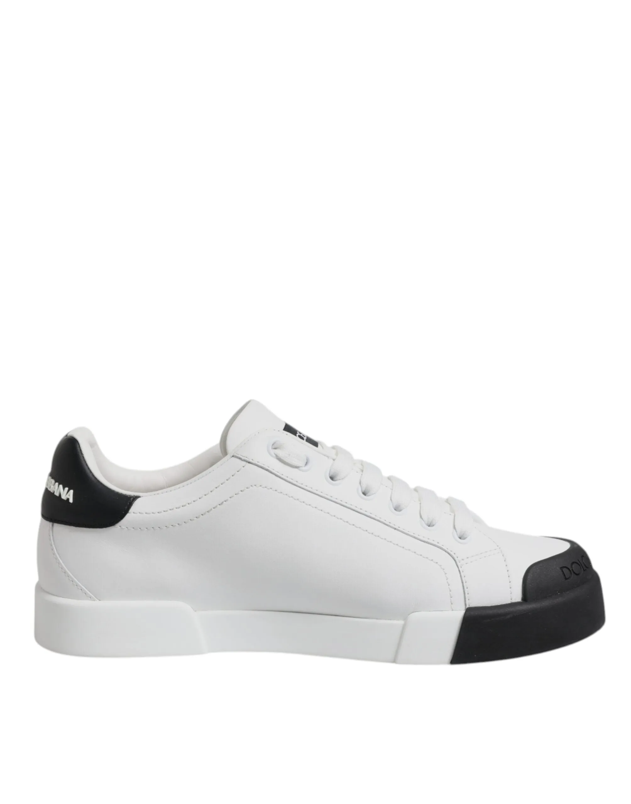 White Black Leather Low Top Sneakers Shoes