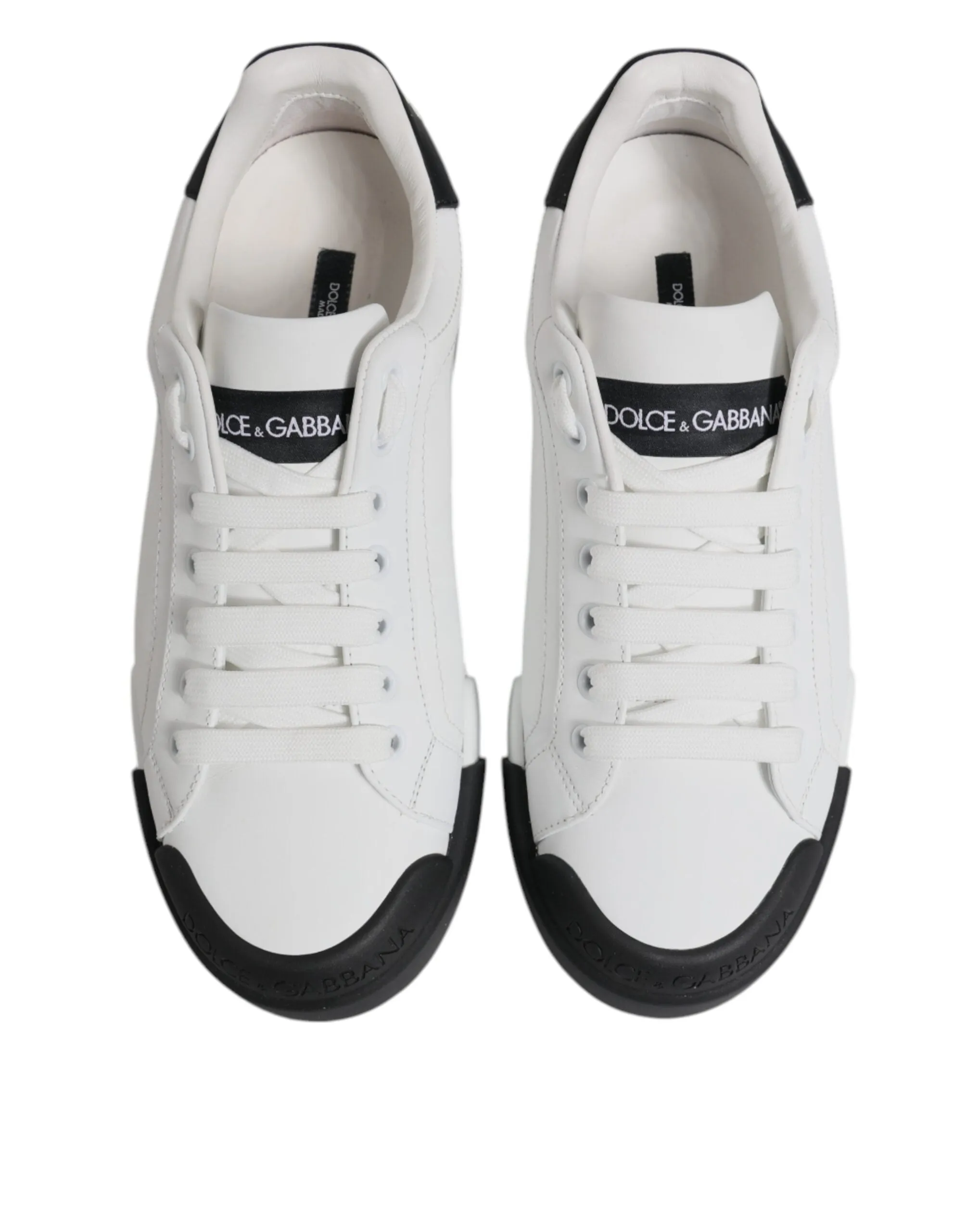 White Black Leather Low Top Sneakers Shoes