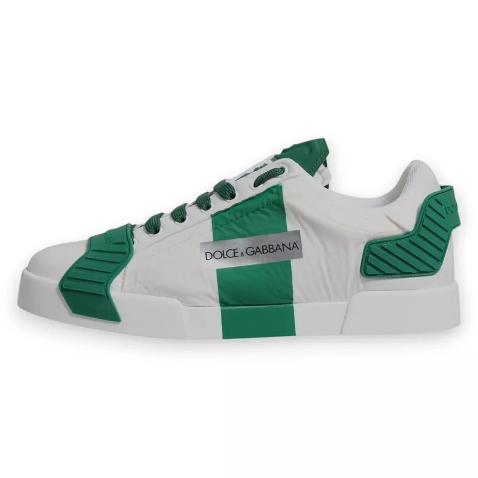 White Green Leather Logo Low Top Sneakers Shoes