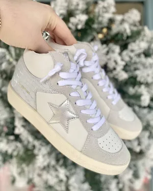 WHITE LACED SILVER SNAKE HEEL OFF WHITE