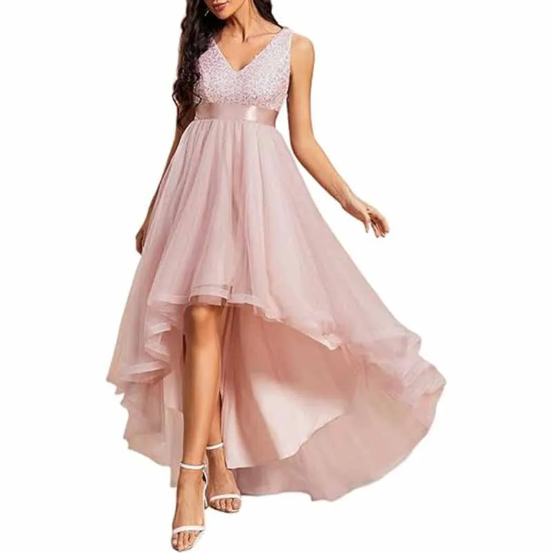 Women Sequin Bridesmaid Dress High-Low Tutu Wedding Guest Dress