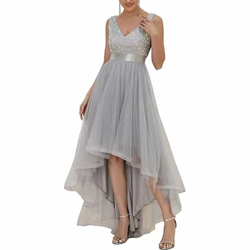 Women Sequin Bridesmaid Dress High-Low Tutu Wedding Guest Dress