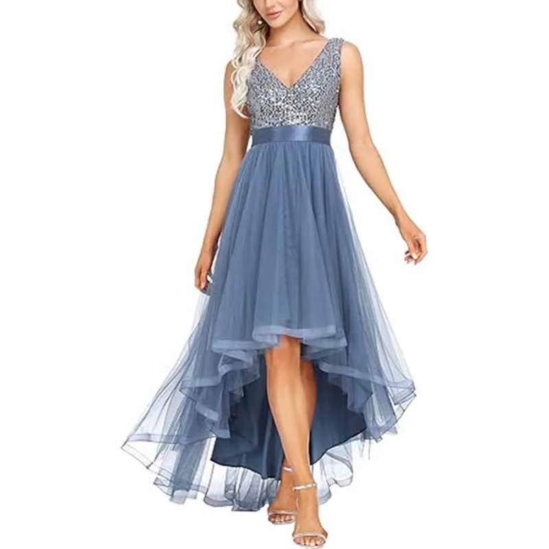 Women Sequin Bridesmaid Dress High-Low Tutu Wedding Guest Dress
