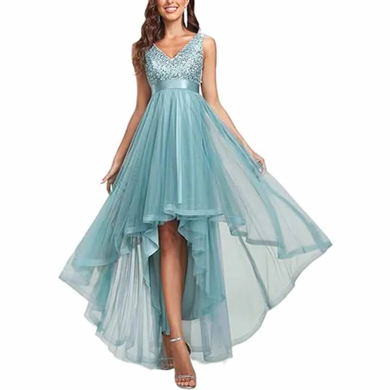 Women Sequin Bridesmaid Dress High-Low Tutu Wedding Guest Dress