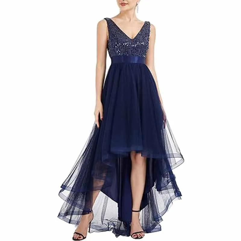 Women Sequin Bridesmaid Dress High-Low Tutu Wedding Guest Dress