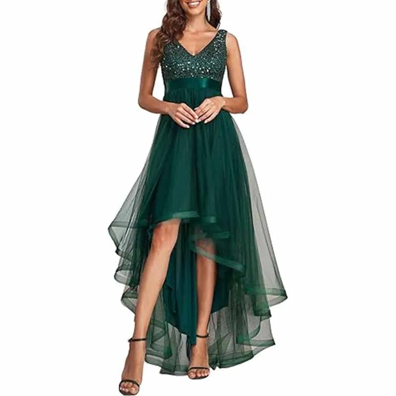 Women Sequin Bridesmaid Dress High-Low Tutu Wedding Guest Dress