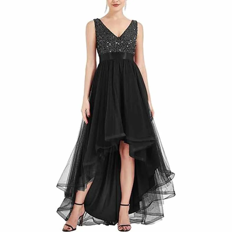 Women Sequin Bridesmaid Dress High-Low Tutu Wedding Guest Dress