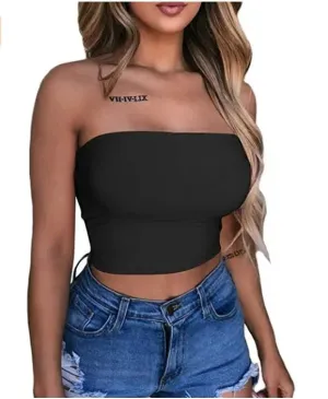 Women's Tube Tops Strapless Sexy Crop Top Solid Color Stretchy Tank Tops Camis
