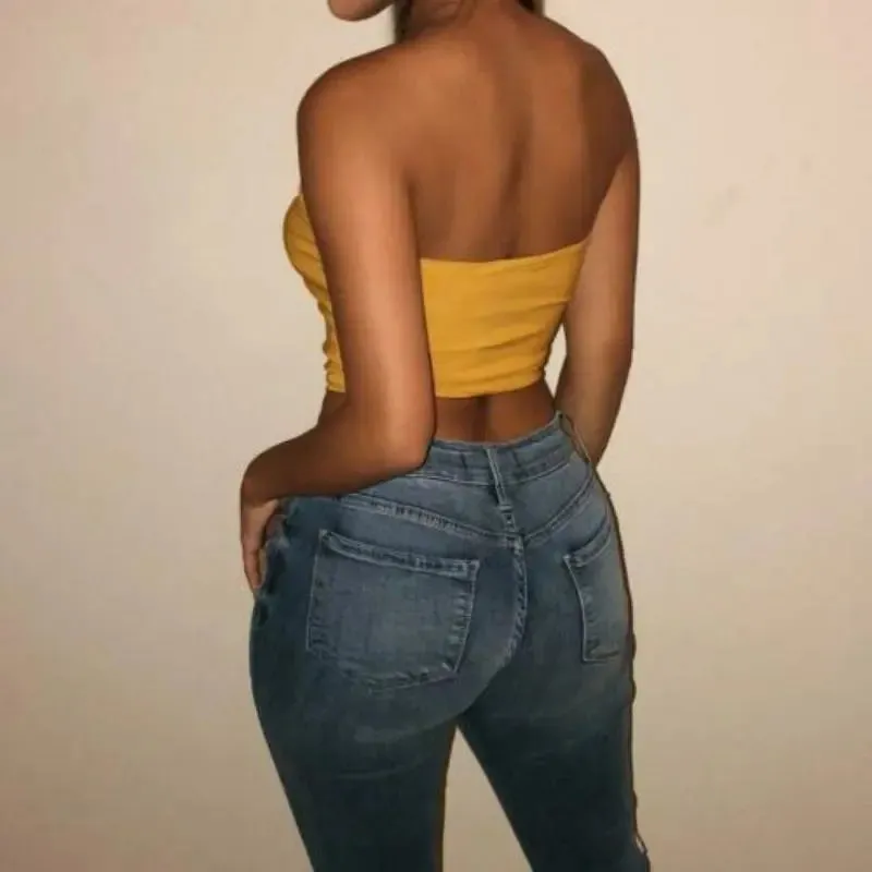 Women's Tube Tops Strapless Sexy Crop Top Solid Color Stretchy Tank Tops Camis