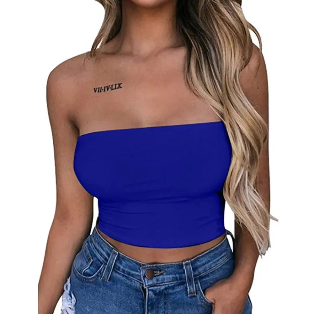 Women's Tube Tops Strapless Sexy Crop Top Solid Color Stretchy Tank Tops Camis