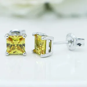 Yellow created Citrine 925 Sterling Silver Stud Earrings